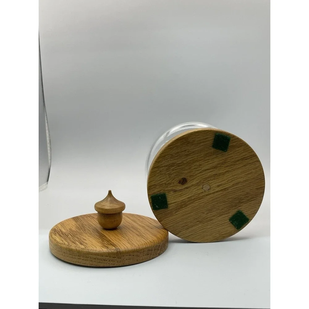 Christmas‎ Tree Glass Pedestal Jar Wood Lid Base Holiday Cookie Canister